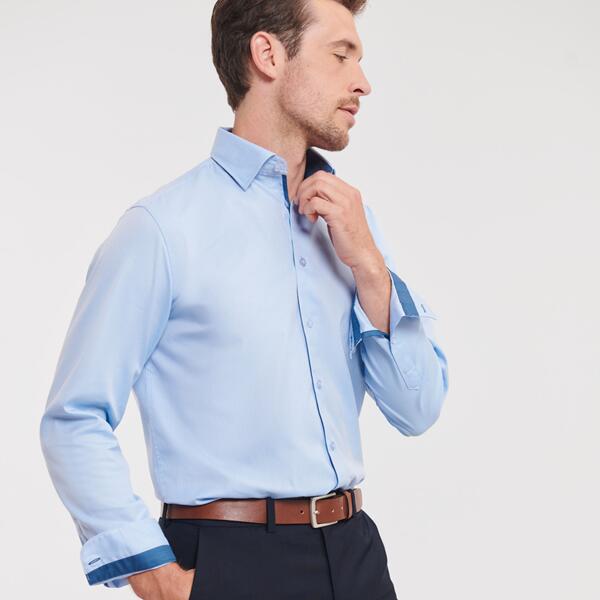 Russell Collection Long Sleeve Contrast Herringbone Shirt Thumbnail